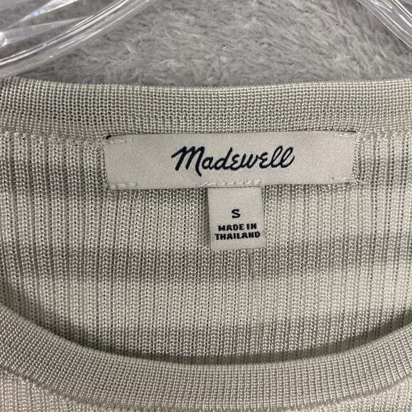 Madewell Sweater Womens S White Gray Viscose Short Sleeve Rib Tee Shirt NQ336 - Picture 4 of 10